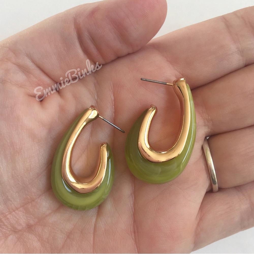 New Anthropologie Metal & Resin Tear Drop Hoop Earrings - Picture 4 of 16